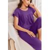 imageEkouaer Capri Cotton Pajama Sets Short Sleeve Pleated Top and Pants 2 Piece Pjs Sleepwear with Pockets for WomenPurple