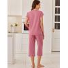 imageEkouaer Capri Cotton Pajama Sets Short Sleeve Pleated Top and Pants 2 Piece Pjs Sleepwear with Pockets for WomenPurple Red
