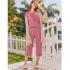 imageEkouaer Capri Cotton Pajama Sets Short Sleeve Pleated Top and Pants 2 Piece Pjs Sleepwear with Pockets for WomenPurple Red