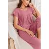 imageEkouaer Capri Cotton Pajama Sets Short Sleeve Pleated Top and Pants 2 Piece Pjs Sleepwear with Pockets for WomenPurple Red