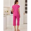 imageEkouaer Capri Cotton Pajama Sets Short Sleeve Pleated Top and Pants 2 Piece Pjs Sleepwear with Pockets for WomenRose Red