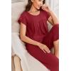 imageEkouaer Capri Cotton Pajama Sets Short Sleeve Pleated Top and Pants 2 Piece Pjs Sleepwear with Pockets for WomenWine Red