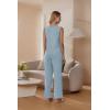 imageEkouaer Womens 2 Piece Lounge Set 2025 Summer Matching Sets Sleeveless Vneck Tank Top Long Pants Pajamas Knit OutfitsClear Blue