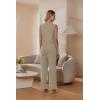 imageEkouaer Womens 2 Piece Lounge Set 2025 Summer Matching Sets Sleeveless Vneck Tank Top Long Pants Pajamas Knit OutfitsKhaki