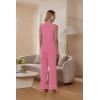 imageEkouaer Womens 2 Piece Lounge Set 2025 Summer Matching Sets Sleeveless Vneck Tank Top Long Pants Pajamas Knit OutfitsRose Red