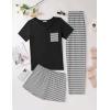 imageEkouaer Womens 3 Piece Pajama Set Short Sleeve Sleepwear Pj Set Top and Shorts Pants Pjs with PocketsBlack White Stripe