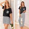 imageEkouaer Womens 3 Piece Pajama Set Short Sleeve Sleepwear Pj Set Top and Shorts Pants Pjs with PocketsBlack White Stripe