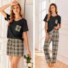imageEkouaer Womens 3 Piece Pajama Set Short Sleeve Sleepwear Pj Set Top and Shorts Pants Pjs with PocketsBrown Plaid