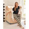imageEkouaer Womens 3 Piece Pajama Set Short Sleeve Sleepwear Pj Set Top and Shorts Pants Pjs with PocketsBrown Plaid