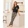 imageEkouaer Womens 3 Piece Pajama Set Short Sleeve Sleepwear Pj Set Top and Shorts Pants Pjs with PocketsBrown Plaid