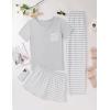 imageEkouaer Womens 3 Piece Pajama Set Short Sleeve Sleepwear Pj Set Top and Shorts Pants Pjs with PocketsGray Stripe