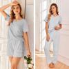 imageEkouaer Womens 3 Piece Pajama Set Short Sleeve Sleepwear Pj Set Top and Shorts Pants Pjs with PocketsGray Stripe