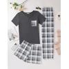 imageEkouaer Womens 3 Piece Pajama Set Short Sleeve Sleepwear Pj Set Top and Shorts Pants Pjs with PocketsLight Gray Plaid