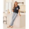 imageEkouaer Womens 3 Piece Pajama Set Short Sleeve Sleepwear Pj Set Top and Shorts Pants Pjs with PocketsLight Gray Plaid