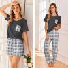 imageEkouaer Womens 3 Piece Pajama Set Short Sleeve Sleepwear Pj Set Top and Shorts Pants Pjs with PocketsLight Gray Plaid