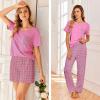 imageEkouaer Womens 3 Piece Pajama Set Short Sleeve Sleepwear Pj Set Top and Shorts Pants Pjs with PocketsPink Black Plaid
