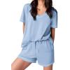 imageEkouaer Womens Pajamas Sets Soft Cotton Pjs Short Sleeve Lounge Sets Casual Two Piece Pjs With PocketsBlue
