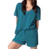 imageEkouaer Womens Pajamas Sets Soft Cotton Pjs Short Sleeve Lounge Sets Casual Two Piece Pjs With PocketsBlue Green