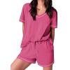imageEkouaer Womens Pajamas Sets Soft Cotton Pjs Short Sleeve Lounge Sets Casual Two Piece Pjs With PocketsHot Pink