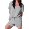 imageEkouaer Womens Pajamas Sets Soft Cotton Pjs Short Sleeve Lounge Sets Casual Two Piece Pjs With PocketsLight Grey