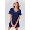 imageEkouaer Womens Pajamas Sets Soft Cotton Pjs Short Sleeve Lounge Sets Casual Two Piece Pjs With PocketsNavy Blue