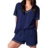 imageEkouaer Womens Pajamas Sets Soft Cotton Pjs Short Sleeve Lounge Sets Casual Two Piece Pjs With PocketsNavy Blue