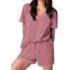 imageEkouaer Womens Pajamas Sets Soft Cotton Pjs Short Sleeve Lounge Sets Casual Two Piece Pjs With PocketsRose Red
