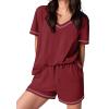 imageEkouaer Womens Pajamas Sets Soft Cotton Pjs Short Sleeve Lounge Sets Casual Two Piece Pjs With PocketsWine Red