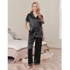imageEkouaer Womens Silk Pajamas Set Short Sleeve Satin Pjs 2 Piece Soft Loungewear with Pants Button Down SleepwearBlack