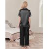imageEkouaer Womens Silk Pajamas Set Short Sleeve Satin Pjs 2 Piece Soft Loungewear with Pants Button Down SleepwearBlack