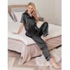 imageEkouaer Womens Silk Pajamas Set Short Sleeve Satin Pjs 2 Piece Soft Loungewear with Pants Button Down SleepwearBlack