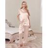 imageEkouaer Womens Silk Pajamas Set Short Sleeve Satin Pjs 2 Piece Soft Loungewear with Pants Button Down SleepwearChampagne