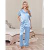 imageEkouaer Womens Silk Pajamas Set Short Sleeve Satin Pjs 2 Piece Soft Loungewear with Pants Button Down SleepwearClear Blue