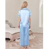 imageEkouaer Womens Silk Pajamas Set Short Sleeve Satin Pjs 2 Piece Soft Loungewear with Pants Button Down SleepwearClear Blue