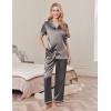 imageEkouaer Womens Silk Pajamas Set Short Sleeve Satin Pjs 2 Piece Soft Loungewear with Pants Button Down SleepwearDark Grey