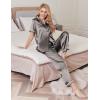imageEkouaer Womens Silk Pajamas Set Short Sleeve Satin Pjs 2 Piece Soft Loungewear with Pants Button Down SleepwearDark Grey