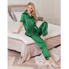imageEkouaer Womens Silk Pajamas Set Short Sleeve Satin Pjs 2 Piece Soft Loungewear with Pants Button Down SleepwearGreen