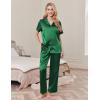 imageEkouaer Womens Silk Pajamas Set Short Sleeve Satin Pjs 2 Piece Soft Loungewear with Pants Button Down SleepwearGreen