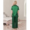 imageEkouaer Womens Silk Pajamas Set Short Sleeve Satin Pjs 2 Piece Soft Loungewear with Pants Button Down SleepwearGreen