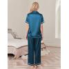 imageEkouaer Womens Silk Pajamas Set Short Sleeve Satin Pjs 2 Piece Soft Loungewear with Pants Button Down SleepwearLake Blue