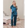 imageEkouaer Womens Silk Pajamas Set Short Sleeve Satin Pjs 2 Piece Soft Loungewear with Pants Button Down SleepwearLake Blue