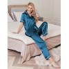 imageEkouaer Womens Silk Pajamas Set Short Sleeve Satin Pjs 2 Piece Soft Loungewear with Pants Button Down SleepwearLake Blue
