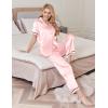 imageEkouaer Womens Silk Pajamas Set Short Sleeve Satin Pjs 2 Piece Soft Loungewear with Pants Button Down SleepwearLight Pink