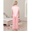 imageEkouaer Womens Silk Pajamas Set Short Sleeve Satin Pjs 2 Piece Soft Loungewear with Pants Button Down SleepwearLight Pink