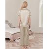 imageEkouaer Womens Silk Pajamas Set Short Sleeve Satin Pjs 2 Piece Soft Loungewear with Pants Button Down SleepwearMoon Gray