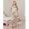 imageEkouaer Womens Silk Pajamas Set Short Sleeve Satin Pjs 2 Piece Soft Loungewear with Pants Button Down SleepwearMoon Gray
