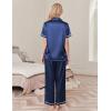 imageEkouaer Womens Silk Pajamas Set Short Sleeve Satin Pjs 2 Piece Soft Loungewear with Pants Button Down SleepwearNavy Blue