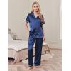 imageEkouaer Womens Silk Pajamas Set Short Sleeve Satin Pjs 2 Piece Soft Loungewear with Pants Button Down SleepwearNavy Blue