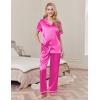 imageEkouaer Womens Silk Pajamas Set Short Sleeve Satin Pjs 2 Piece Soft Loungewear with Pants Button Down SleepwearRose Red