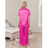 imageEkouaer Womens Silk Pajamas Set Short Sleeve Satin Pjs 2 Piece Soft Loungewear with Pants Button Down SleepwearRose Red